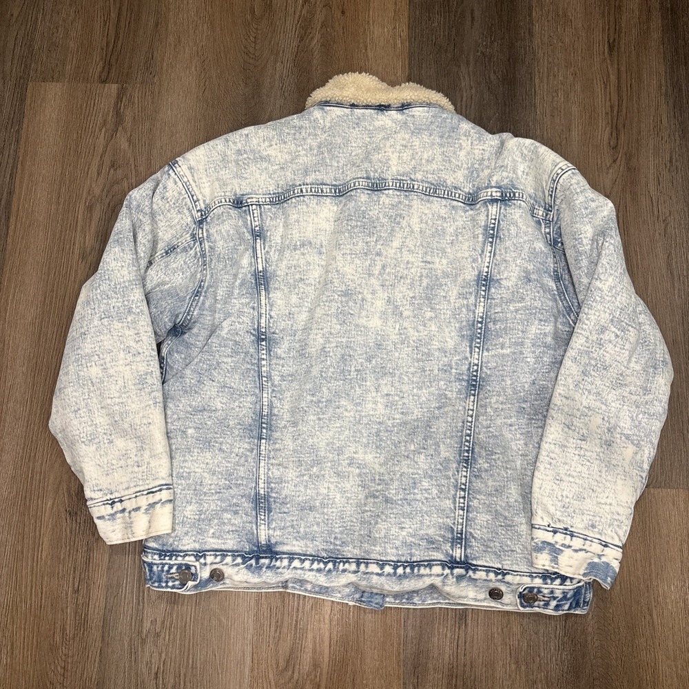 Gap Denim Jacket Women's Medium Blue Acid Wash Jean Sherpa Lined Trucker Retro - Picture 2 of 12